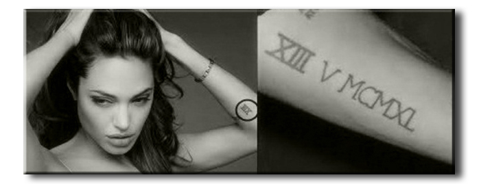 Джоли, Анджелина - татуировки цифры